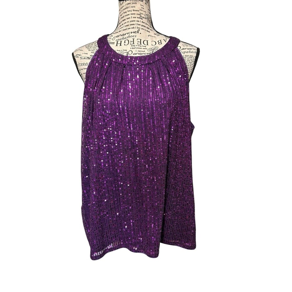 Grace Karen Purple SEQUIN Halter Top Plus 2X Whimsigoth Garden Fairy Holiday